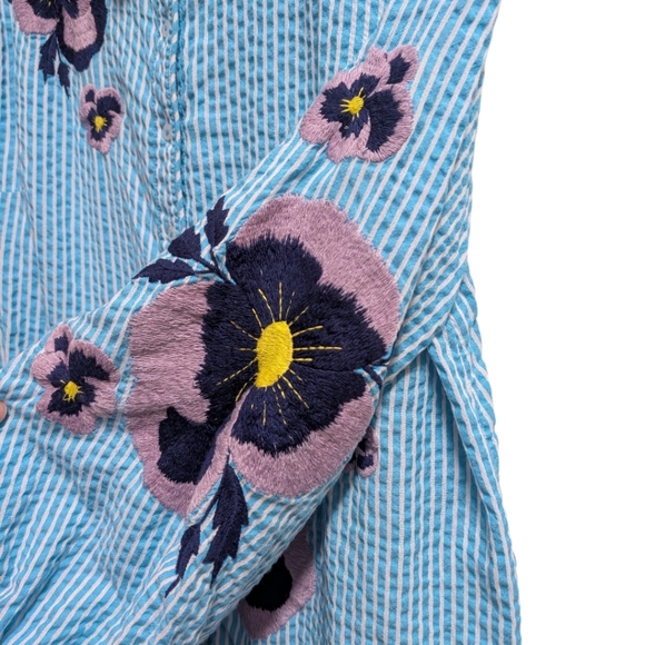 Anthropologie Maeve Embroidered Flower Striped Shirt Button Down - Picture 6 of 6